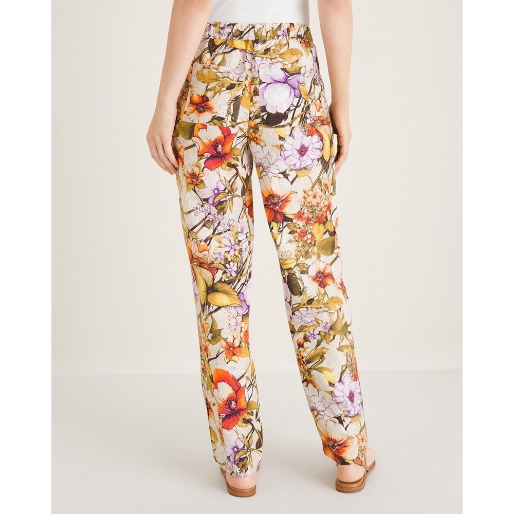 Chico's Womens Boho Linen Floral Straight Leg Pants Size 10‎ Coastal Lagenlook - Picture 3 of 11